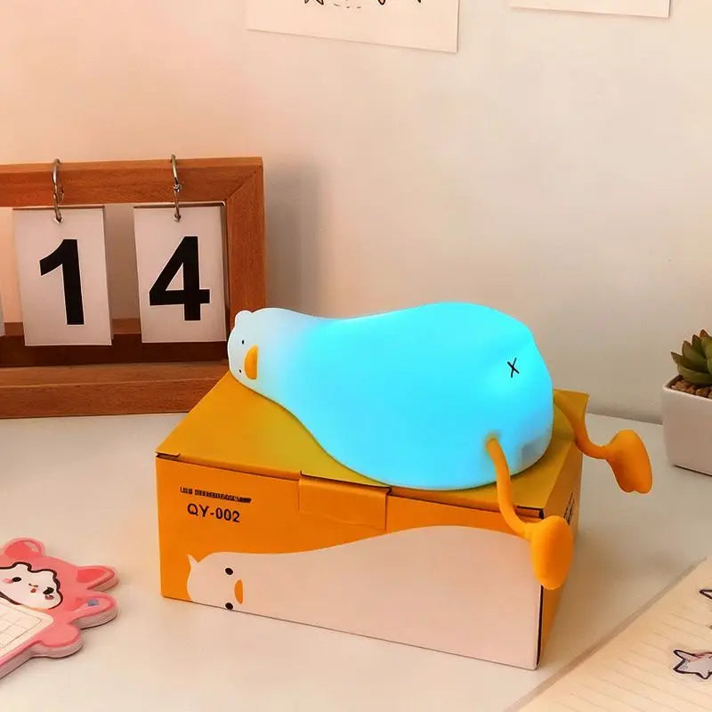 Lying Flat Duck Night Light, LED Squishy Duck Lamp, Cute Light Up Duck, Silicone Dimmable Nursery Nightlight