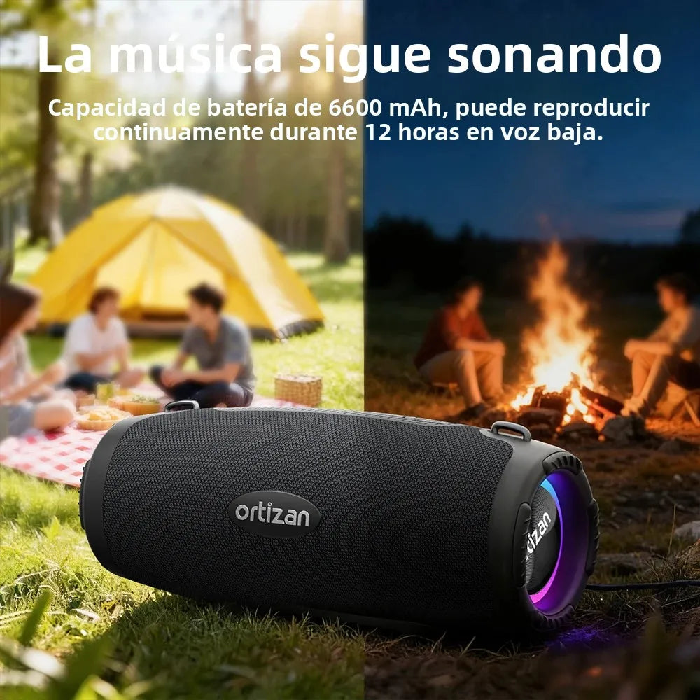 Ortizan M8 Wireless Portable Bluetooth Speaker, 60W Outdoor Speaker Bluetooth 6.0 with Enhanced Bass, IP67 Waterproof, Party Lights, and Shoulder Strap, Auracas Snyc 100+ Speakers