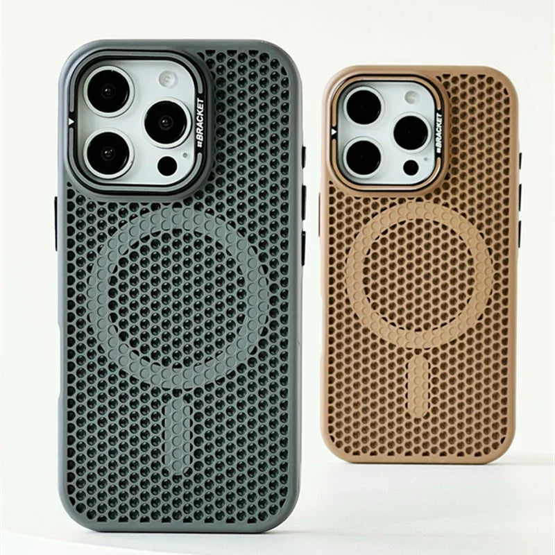 Funda MagSafe con rejilla de panal para iPhone 17, 17 Air, 16, 15, 14, 13, 12 Pro Max, soporte de lente de aleación y cubierta de carga inalámbrica.