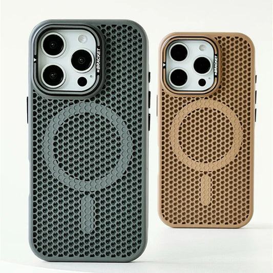 Funda MagSafe con rejilla de panal para iPhone 17, 17 Air, 16, 15, 14, 13, 12 Pro Max, soporte de lente de aleación y cubierta de carga inalámbrica.