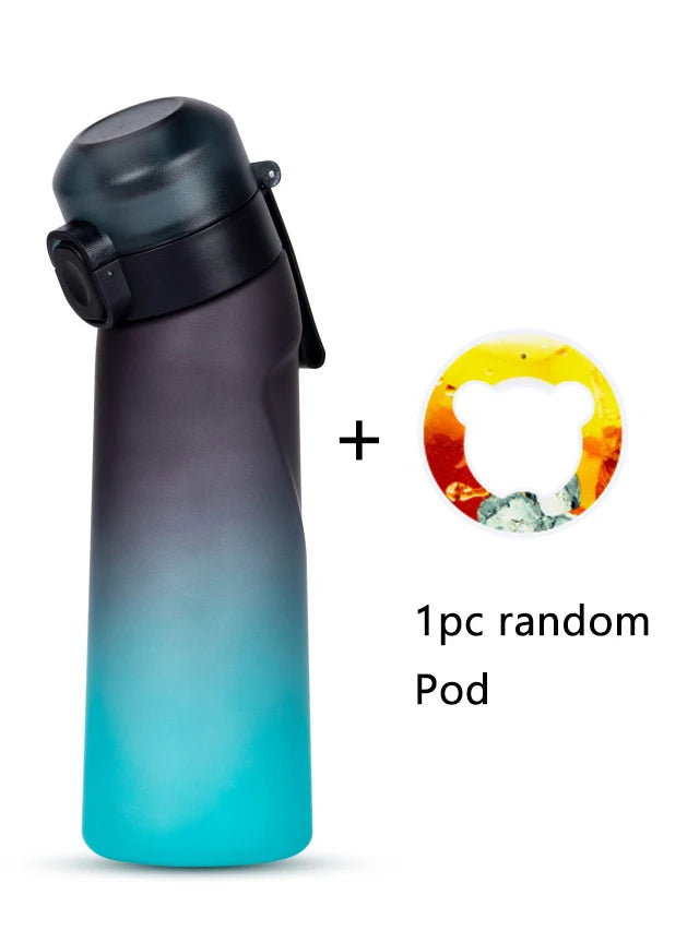 1 botella de agua saborizada de 650 ml con 1 cápsula de sabor aleatorio. Botella de agua Air Water Bottle negra esmerilada. Ideal para camping, deportes y fitness.