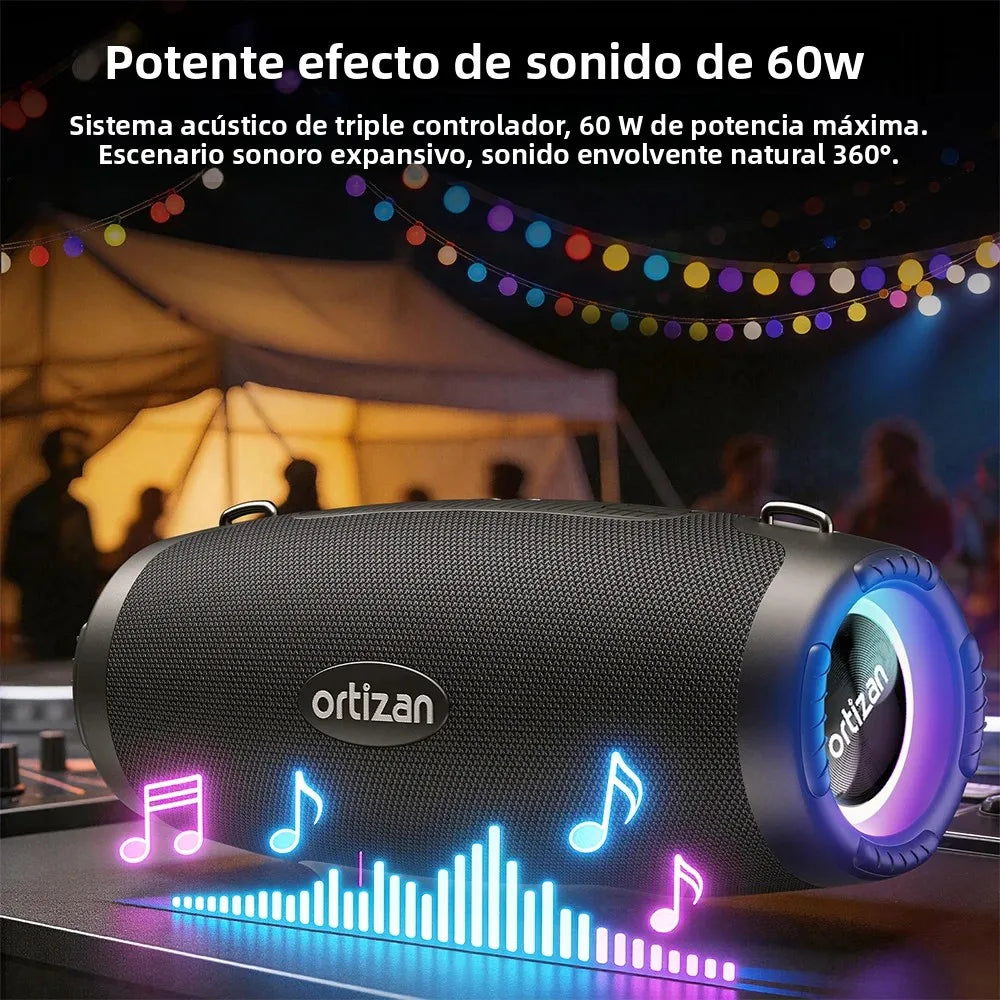 Ortizan M8 Wireless Portable Bluetooth Speaker, 60W Outdoor Speaker Bluetooth 6.0 with Enhanced Bass, IP67 Waterproof, Party Lights, and Shoulder Strap, Auracas Snyc 100+ Speakers