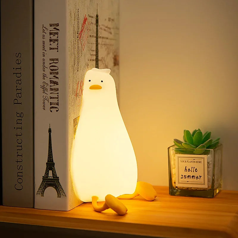 Lying Flat Duck Night Light, LED Squishy Duck Lamp, Cute Light Up Duck, Silicone Dimmable Nursery Nightlight