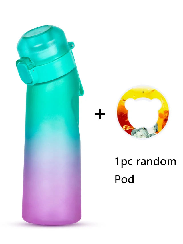 1 botella de agua saborizada de 650 ml con 1 cápsula de sabor aleatorio. Botella de agua Air Water Bottle negra esmerilada. Ideal para camping, deportes y fitness.