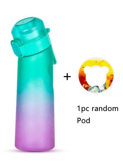 1 botella de agua saborizada de 650 ml con 1 cápsula de sabor aleatorio. Botella de agua Air Water Bottle negra esmerilada. Ideal para camping, deportes y fitness.