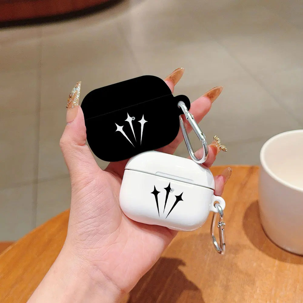 Funda protectora rígida de PC HD brillante, a prueba de golpes, en blanco y negro, para AirPods 1, 2, 3, 4, Pro y Pro2, con gancho metálico.