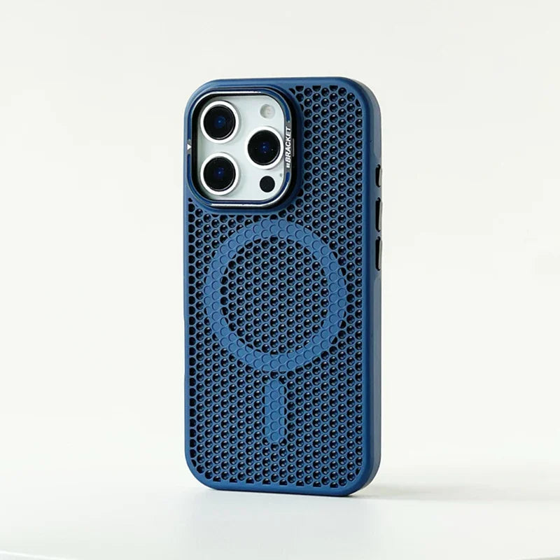 Funda MagSafe con rejilla de panal para iPhone 17, 17 Air, 16, 15, 14, 13, 12 Pro Max, soporte de lente de aleación y cubierta de carga inalámbrica.