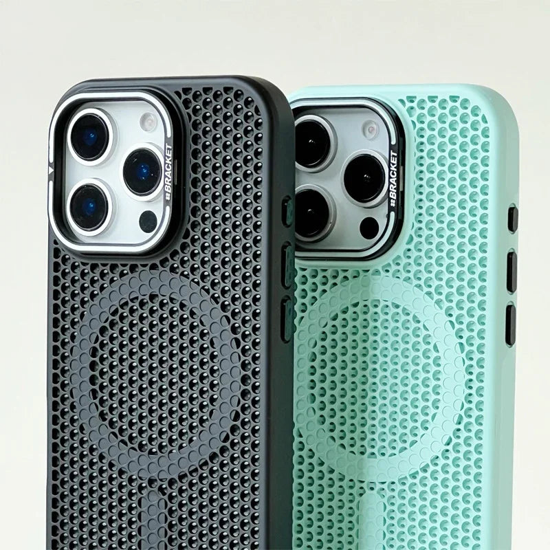 Funda MagSafe con rejilla de panal para iPhone 17, 17 Air, 16, 15, 14, 13, 12 Pro Max, soporte de lente de aleación y cubierta de carga inalámbrica.