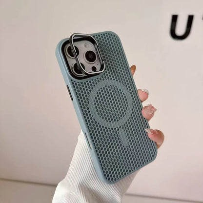 Funda MagSafe con rejilla de panal para iPhone 17, 17 Air, 16, 15, 14, 13, 12 Pro Max, soporte de lente de aleación y cubierta de carga inalámbrica.