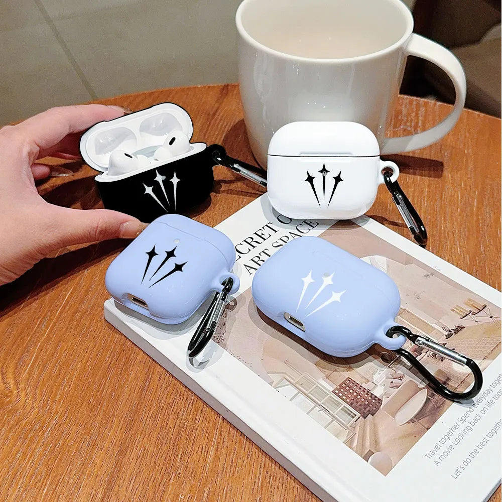 Funda protectora rígida de PC HD brillante, a prueba de golpes, en blanco y negro, para AirPods 1, 2, 3, 4, Pro y Pro2, con gancho metálico.