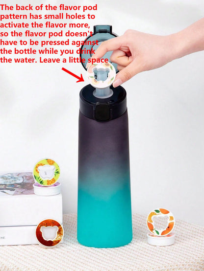 1 botella de agua saborizada de 650 ml con 1 cápsula de sabor aleatorio. Botella de agua Air Water Bottle negra esmerilada. Ideal para camping, deportes y fitness.