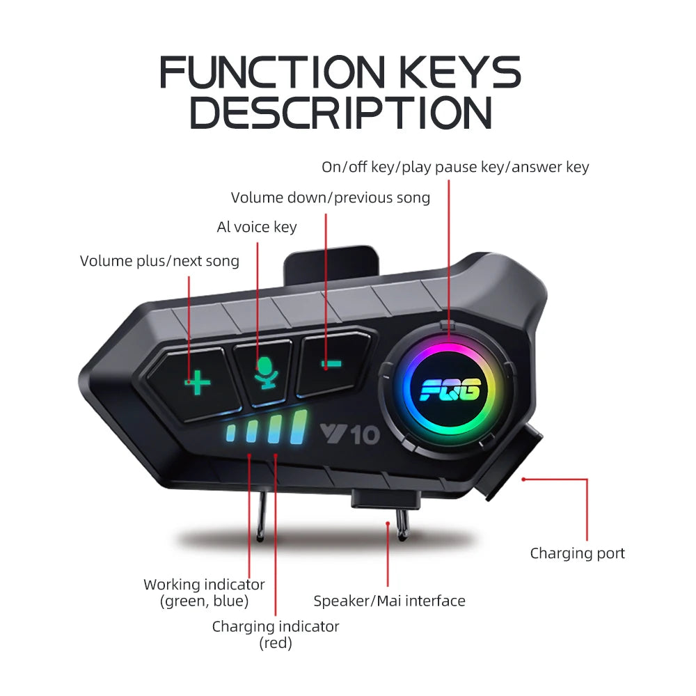 Auriculares Bluetooth 5.3 para casco, inalámbricos, manos libres, kit telefónico para motocicleta, resistentes al agua, con reproductor de música MP3 y altavoz para moto.