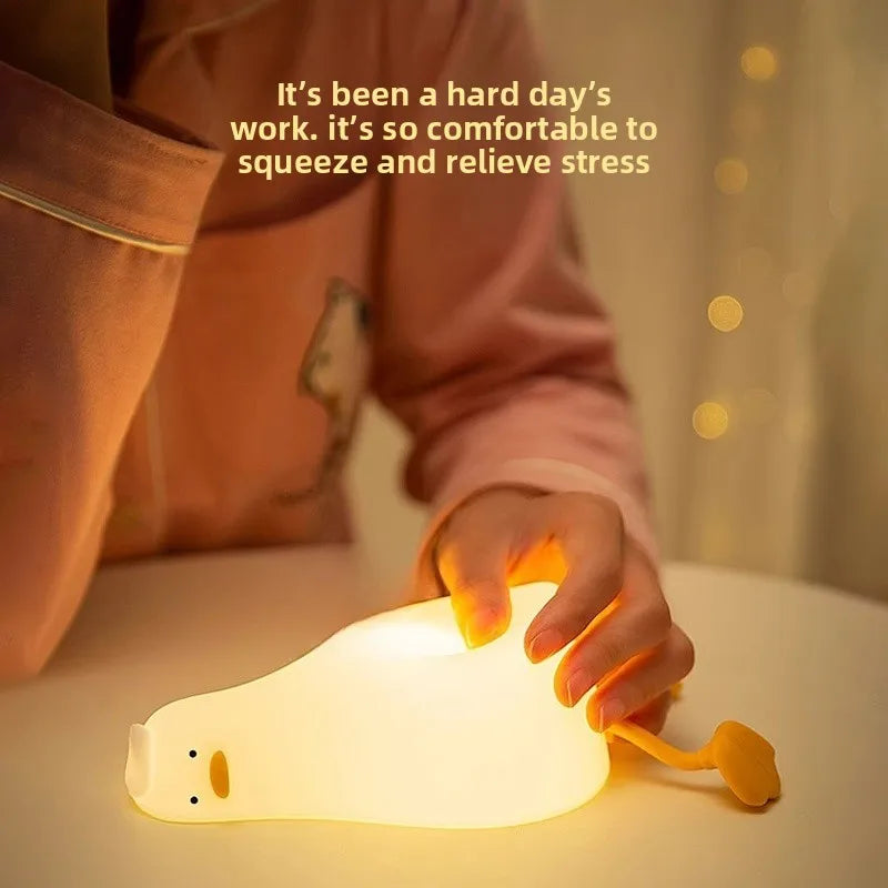 Lying Flat Duck Night Light, LED Squishy Duck Lamp, Cute Light Up Duck, Silicone Dimmable Nursery Nightlight