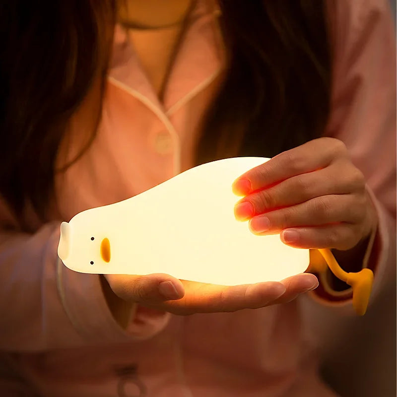 Lying Flat Duck Night Light, LED Squishy Duck Lamp, Cute Light Up Duck, Silicone Dimmable Nursery Nightlight