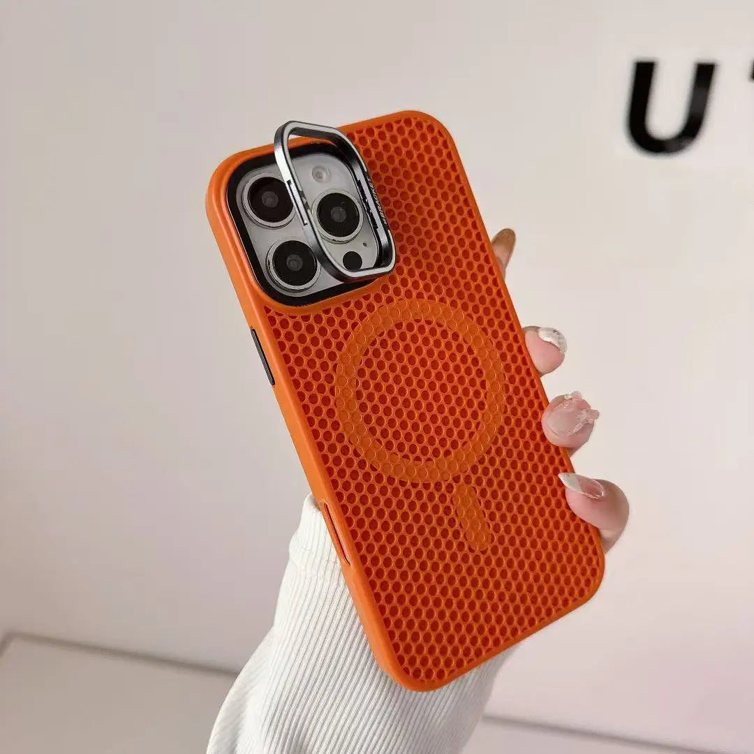 Funda MagSafe con rejilla de panal para iPhone 17, 17 Air, 16, 15, 14, 13, 12 Pro Max, soporte de lente de aleación y cubierta de carga inalámbrica.