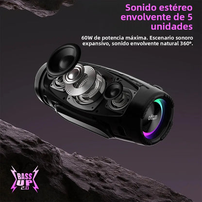 Ortizan M8 Wireless Portable Bluetooth Speaker, 60W Outdoor Speaker Bluetooth 6.0 with Enhanced Bass, IP67 Waterproof, Party Lights, and Shoulder Strap, Auracas Snyc 100+ Speakers