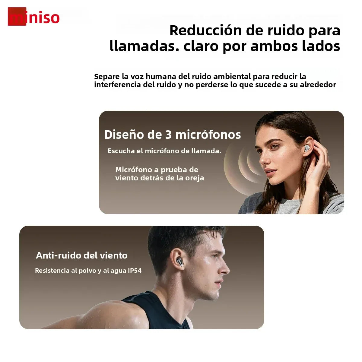 Auriculares Bluetooth MINISO MS105, intrauditivos, suaves, inalámbricos, resistentes al agua IPX5.