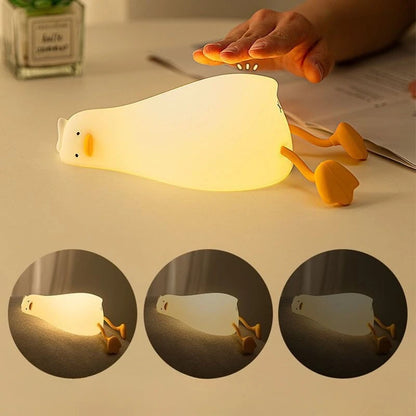 Lying Flat Duck Night Light, LED Squishy Duck Lamp, Cute Light Up Duck, Silicone Dimmable Nursery Nightlight