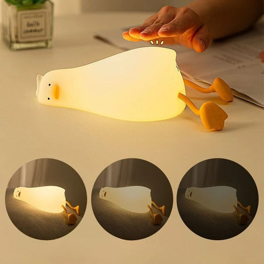 Lying Flat Duck Night Light, LED Squishy Duck Lamp, Cute Light Up Duck, Silicone Dimmable Nursery Nightlight