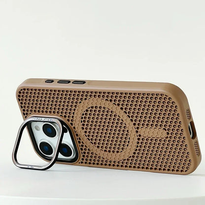 Funda MagSafe con rejilla de panal para iPhone 17, 17 Air, 16, 15, 14, 13, 12 Pro Max, soporte de lente de aleación y cubierta de carga inalámbrica.