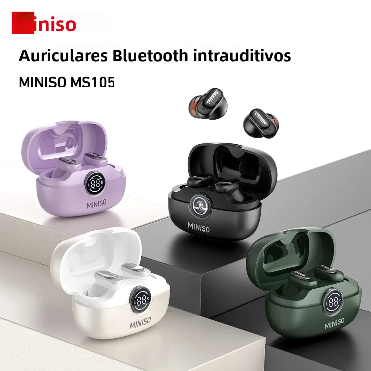 Auriculares Bluetooth MINISO MS105, intrauditivos, suaves, inalámbricos, resistentes al agua IPX5.