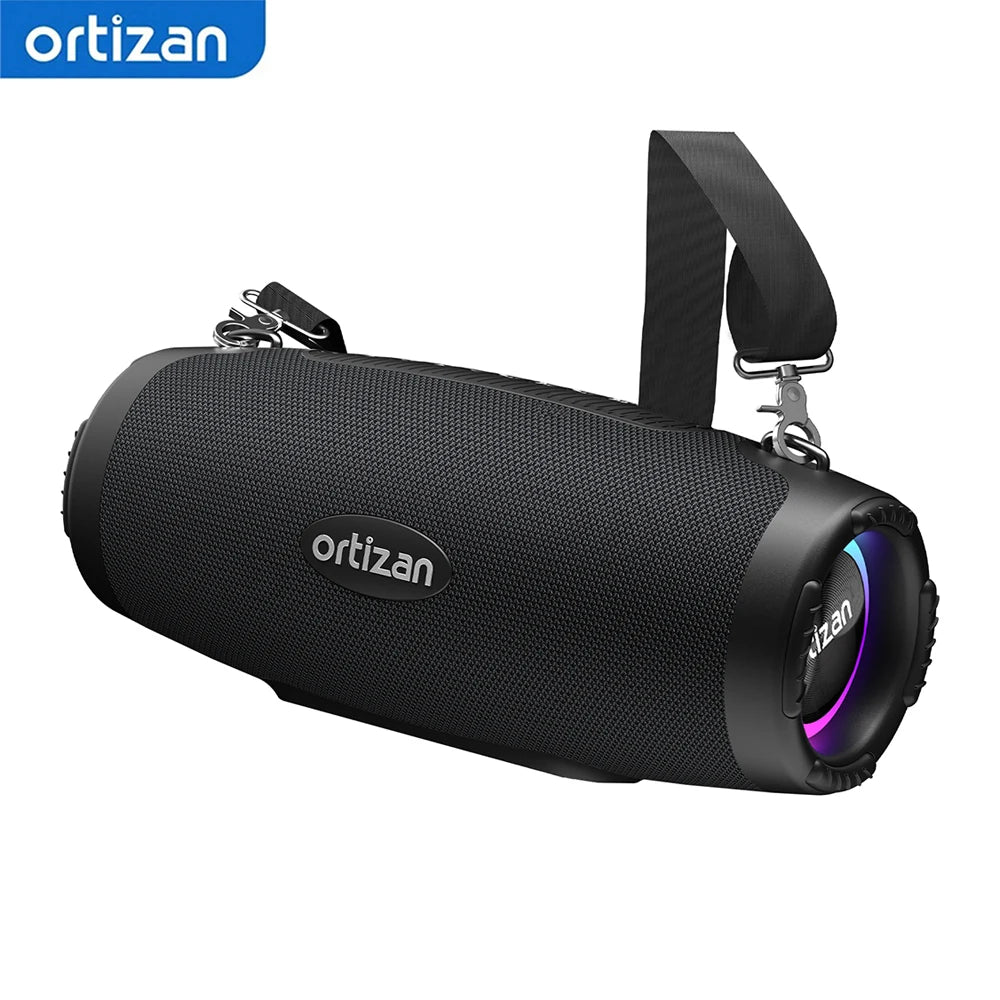 Ortizan M8 Wireless Portable Bluetooth Speaker, 60W Outdoor Speaker Bluetooth 6.0 with Enhanced Bass, IP67 Waterproof, Party Lights, and Shoulder Strap, Auracas Snyc 100+ Speakers