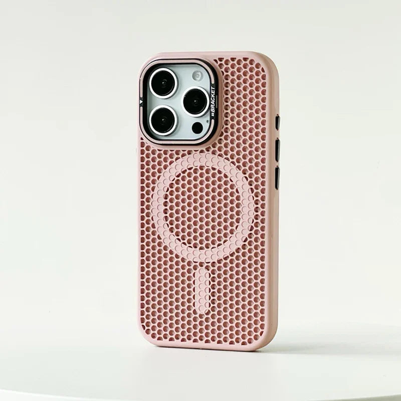 Funda MagSafe con rejilla de panal para iPhone 17, 17 Air, 16, 15, 14, 13, 12 Pro Max, soporte de lente de aleación y cubierta de carga inalámbrica.