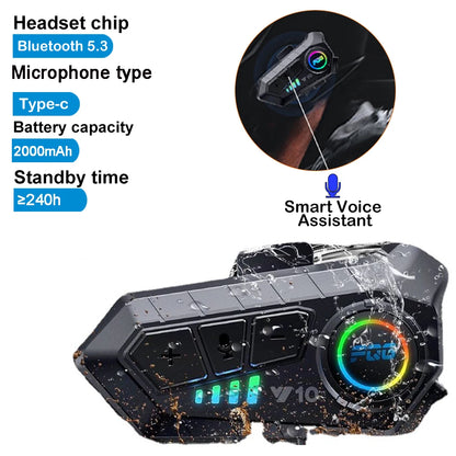 Auriculares Bluetooth 5.3 para casco, inalámbricos, manos libres, kit telefónico para motocicleta, resistentes al agua, con reproductor de música MP3 y altavoz para moto.