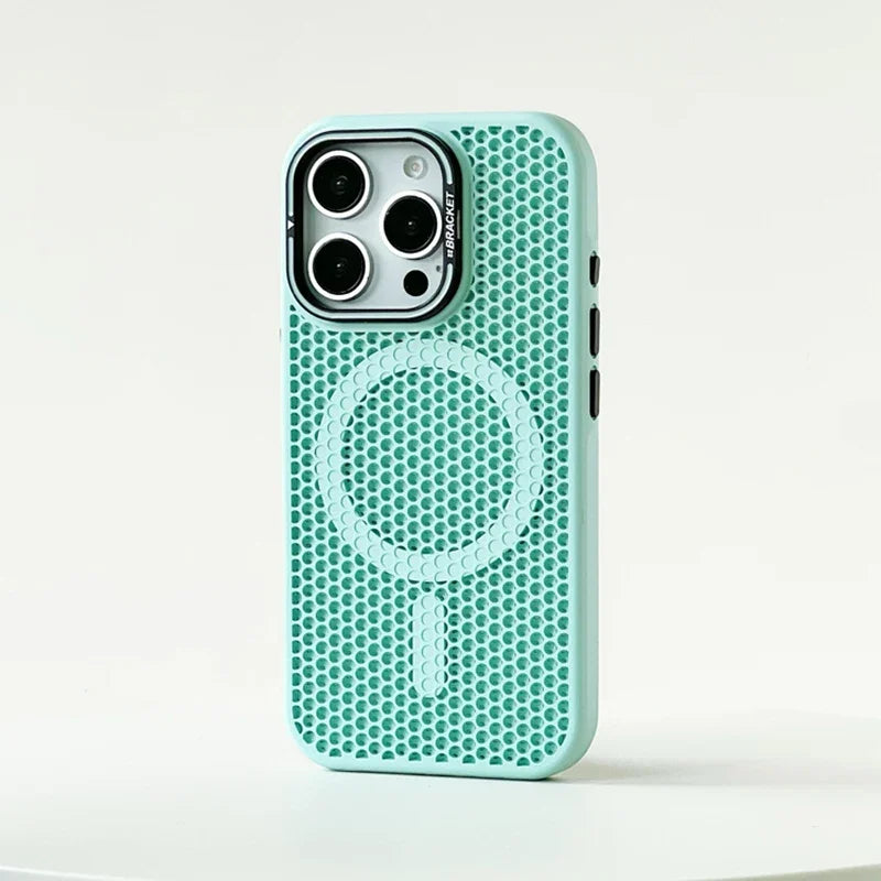 Funda MagSafe con rejilla de panal para iPhone 17, 17 Air, 16, 15, 14, 13, 12 Pro Max, soporte de lente de aleación y cubierta de carga inalámbrica.
