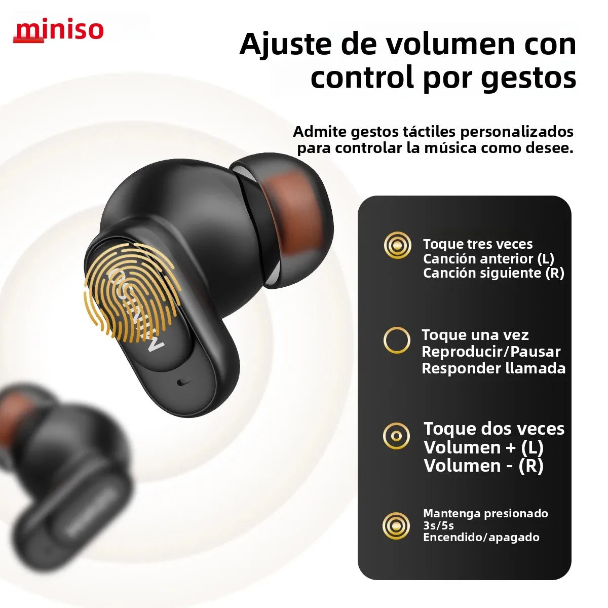 Auriculares Bluetooth MINISO MS105, intrauditivos, suaves, inalámbricos, resistentes al agua IPX5.
