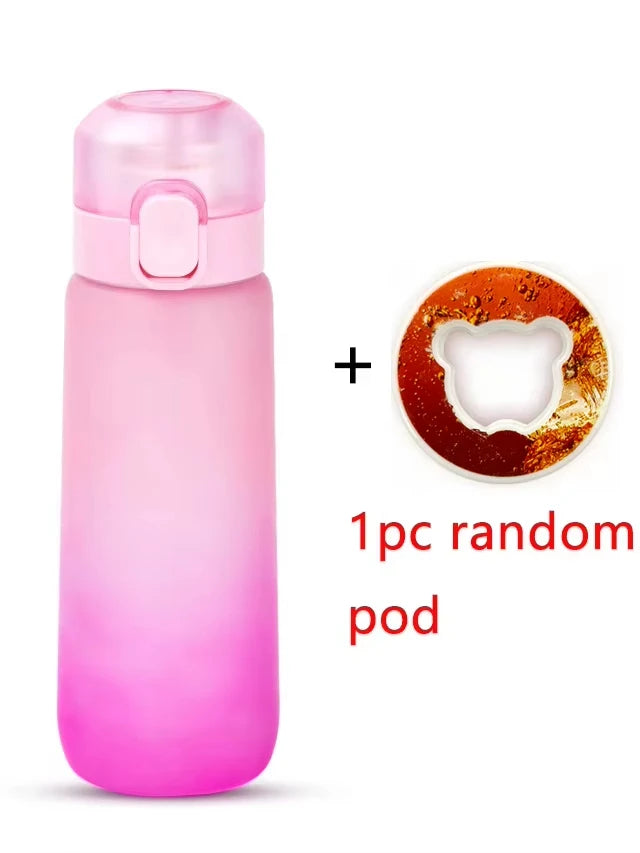 1 botella de agua saborizada de 650 ml con 1 cápsula de sabor aleatorio. Botella de agua Air Water Bottle negra esmerilada. Ideal para camping, deportes y fitness.