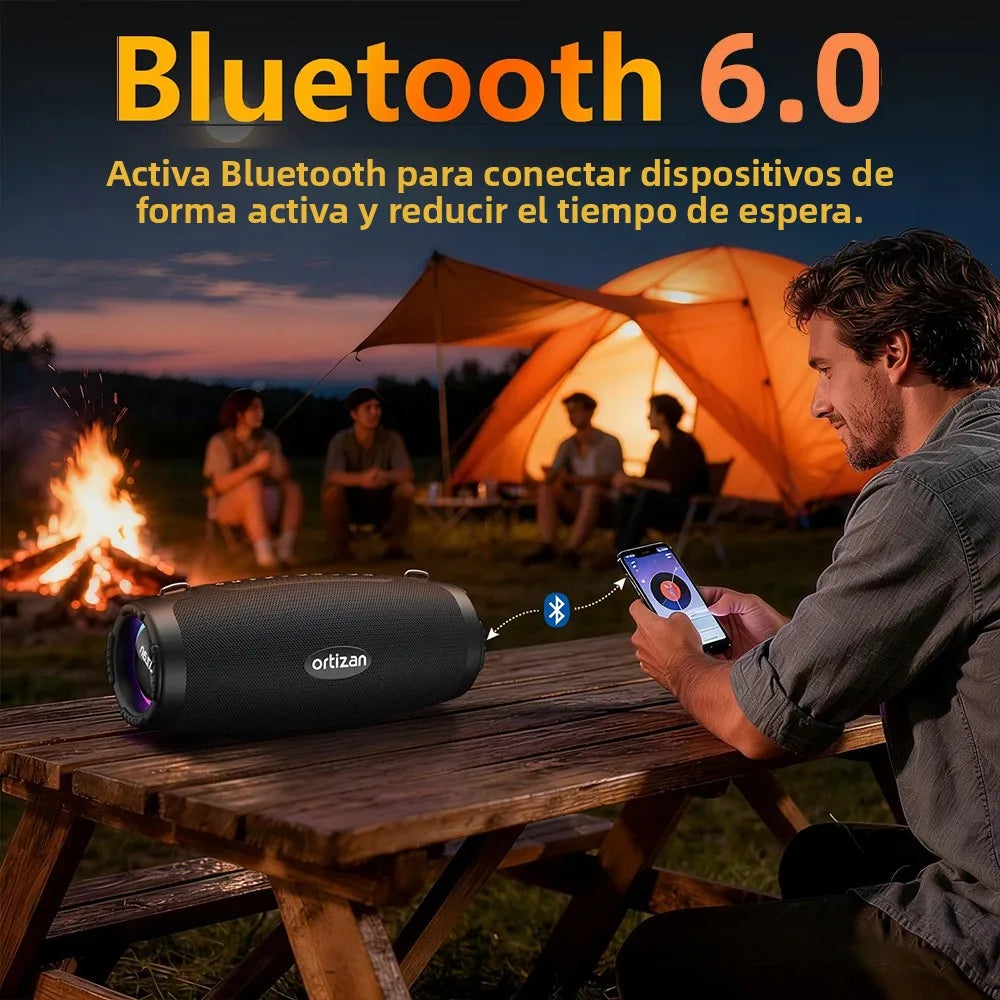 Ortizan M8 Wireless Portable Bluetooth Speaker, 60W Outdoor Speaker Bluetooth 6.0 with Enhanced Bass, IP67 Waterproof, Party Lights, and Shoulder Strap, Auracas Snyc 100+ Speakers