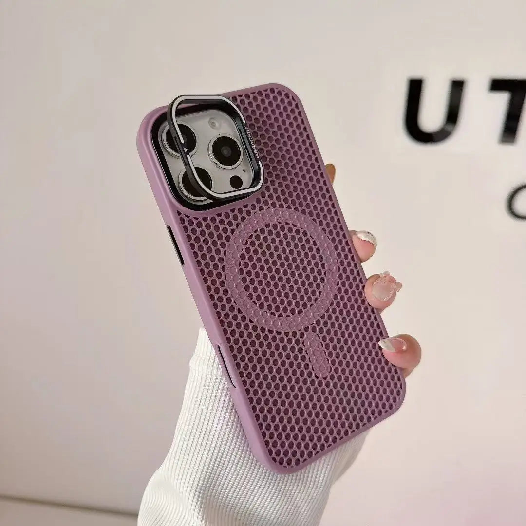 Funda MagSafe con rejilla de panal para iPhone 17, 17 Air, 16, 15, 14, 13, 12 Pro Max, soporte de lente de aleación y cubierta de carga inalámbrica.
