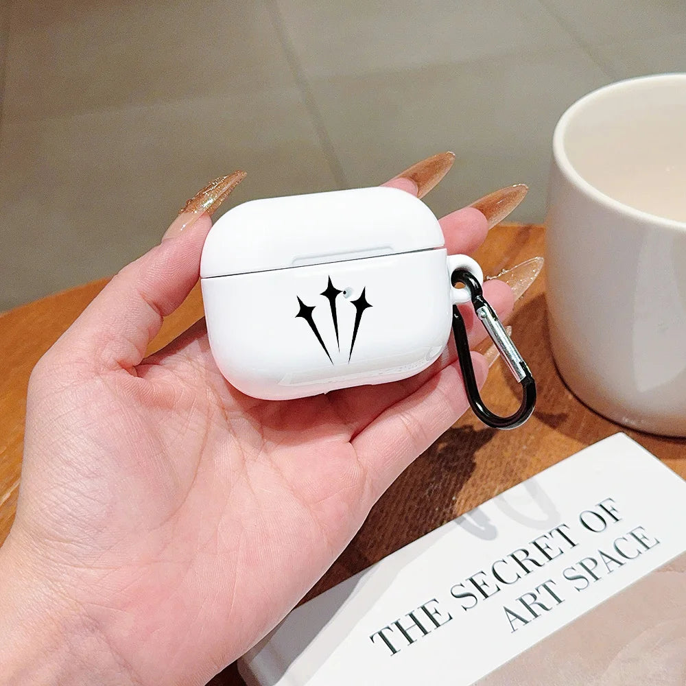 Funda protectora rígida de PC HD brillante, a prueba de golpes, en blanco y negro, para AirPods 1, 2, 3, 4, Pro y Pro2, con gancho metálico.